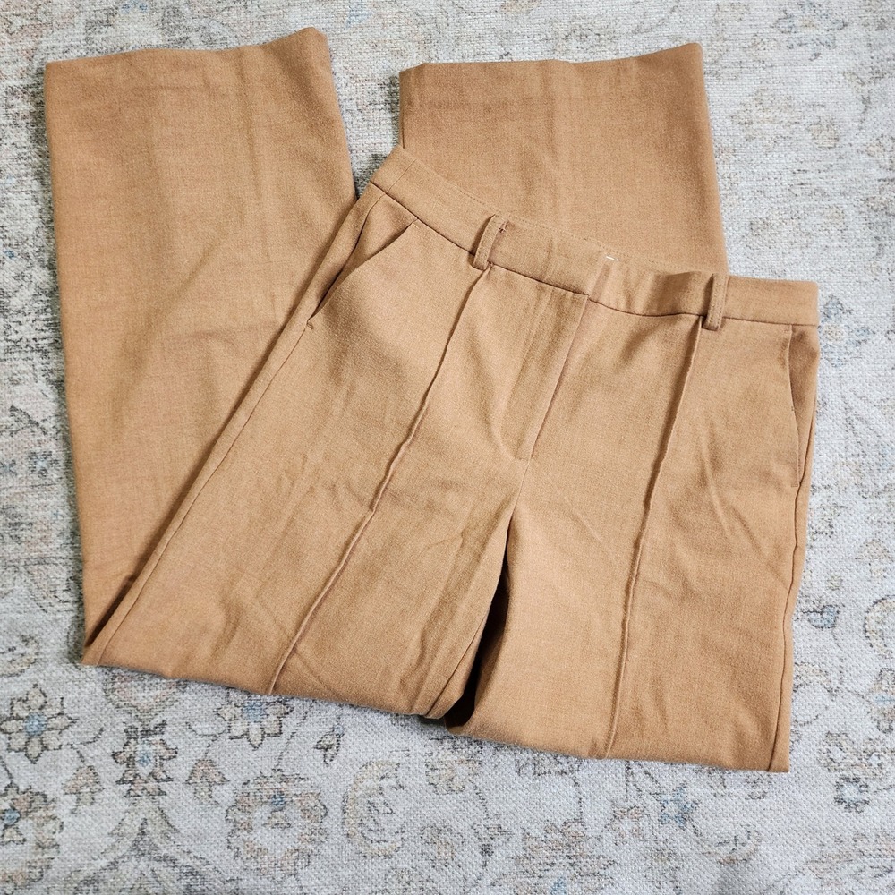 Rachel Zoe Camel Tan Wide Leg Trousers High Rise Creased Dress Pants Size 6